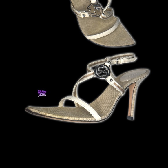 Tom Ford Gucci Brit Strappy Y2K Pointed Toe Stiletto Heel Beige Tan silver Logo - Picture 1 of 14